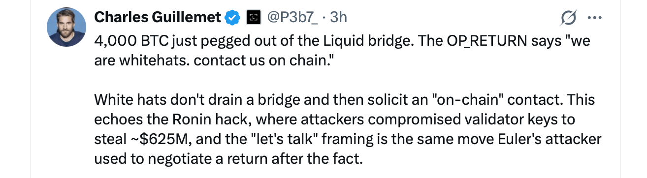 X screenshot Ledger CTO Charles Guillemet account. 