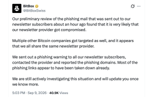 Hackers Hijack Trezor, Bitbox Emails to Target Crypto Users Bitbox X post on Sept. 9, 2026 screenshot.