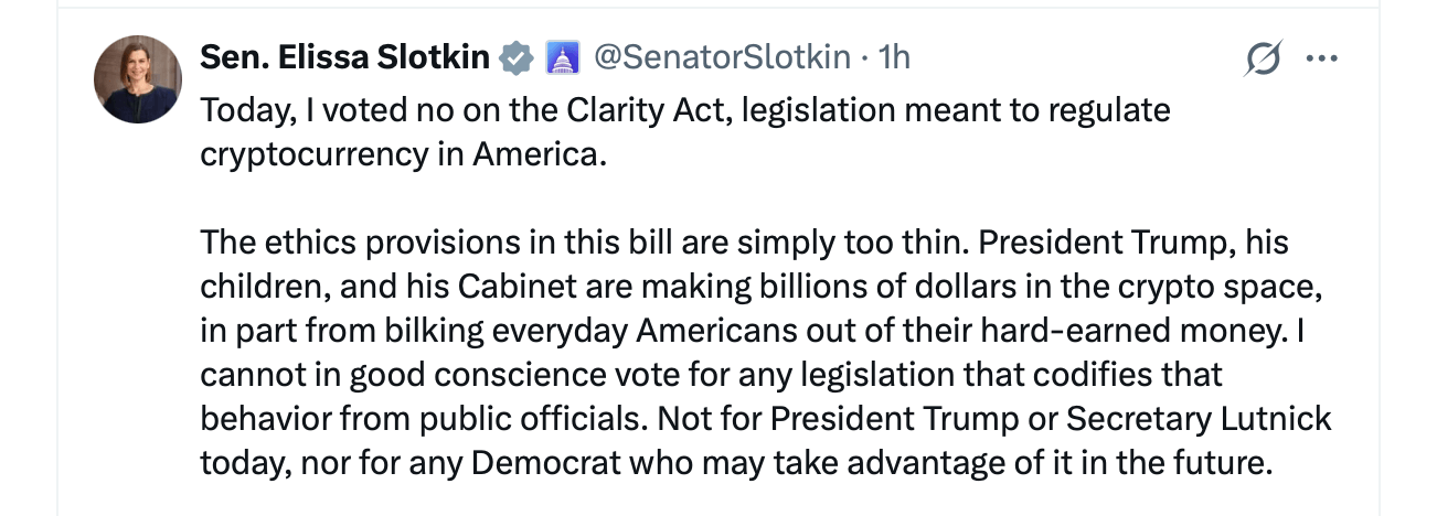 CLARITY Act Isn’t Dead, but Washington Is Running Out of Calendar X post screenshot.
