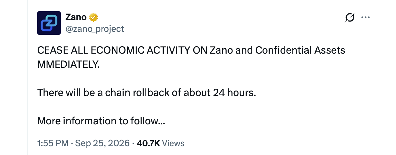 Zano Inflation Bug Forces Blockchain to Wipe an Entire Day of History X screenshot