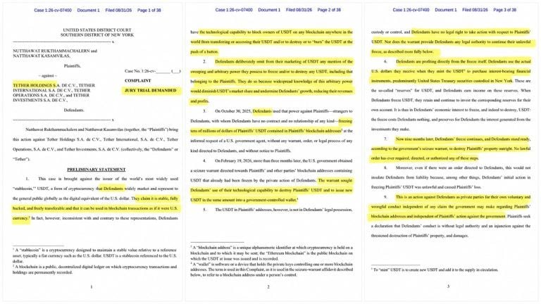 Thai Investors Sue Tether Over $42M USDT Freeze Without Warrant