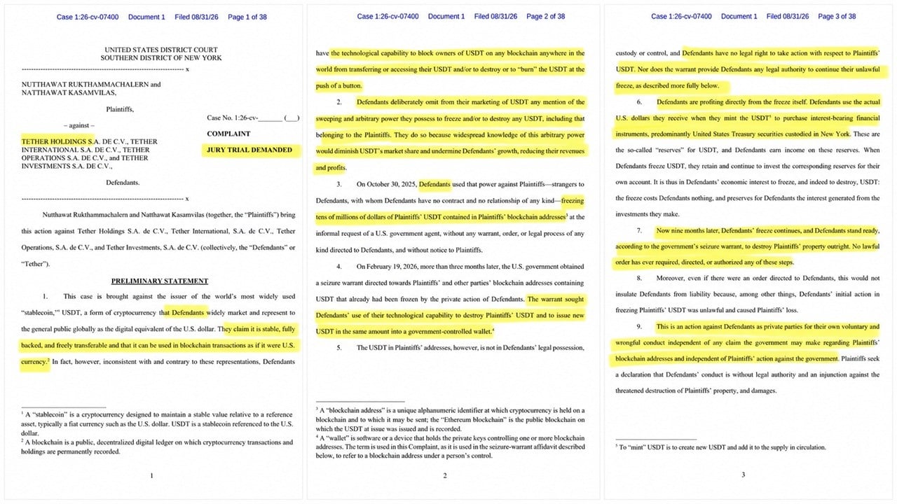 Thai Investors Sue Tether Over $42M USDT Freeze Issued Without Court Authorization