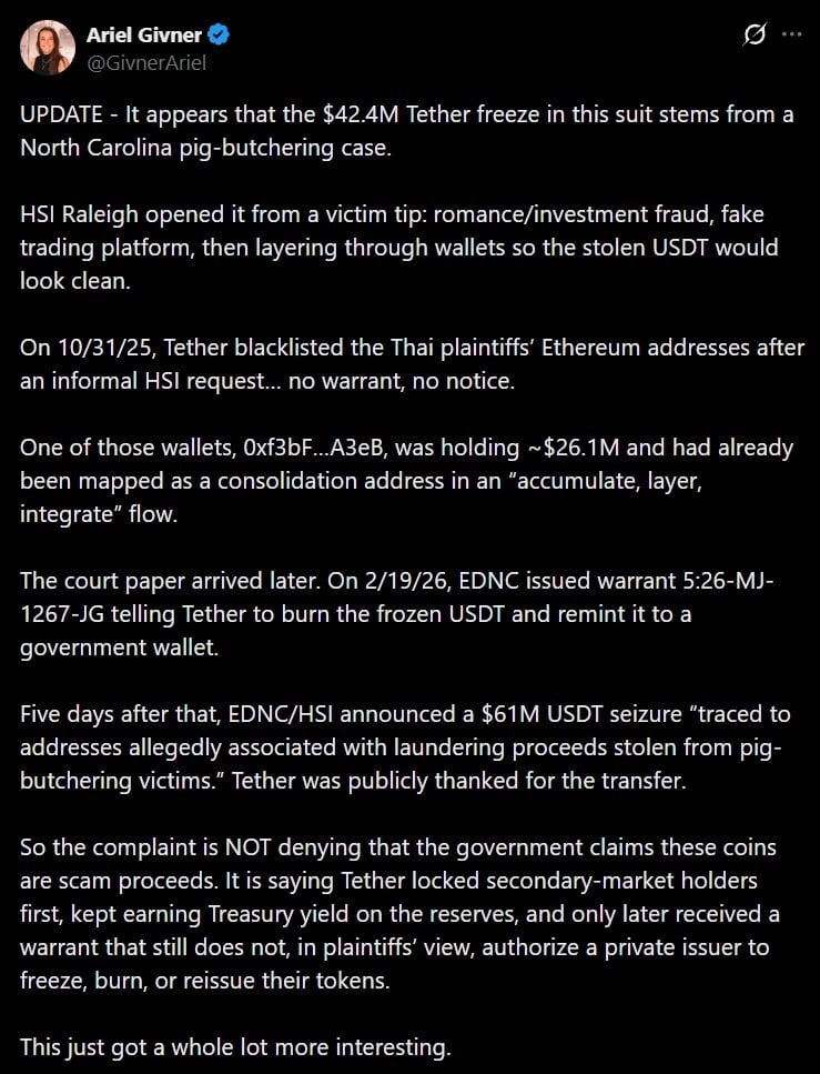 Breakdown of the case involving Tether and two Thai businessmen.