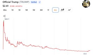 Trump memecoin price action since its launch.
