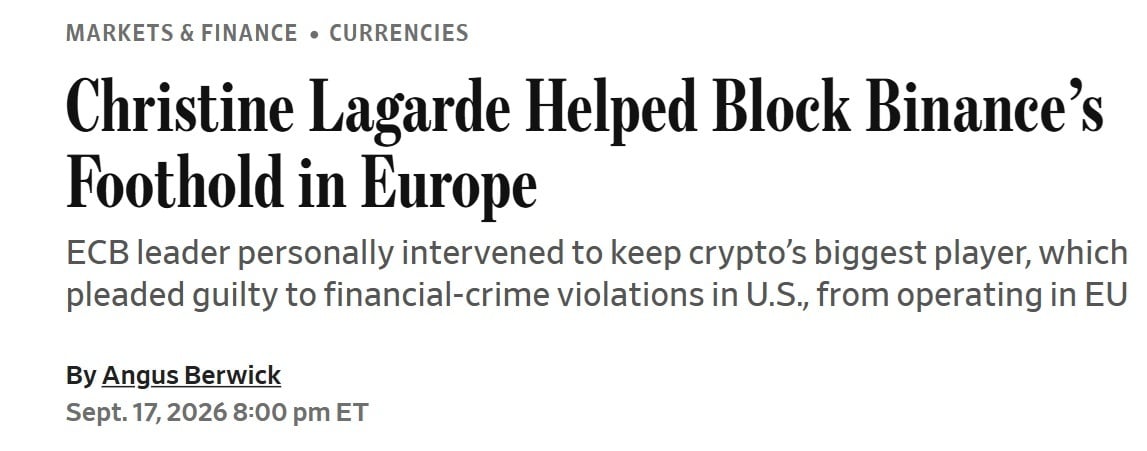 WSJ report on Lagarde blocking Binance