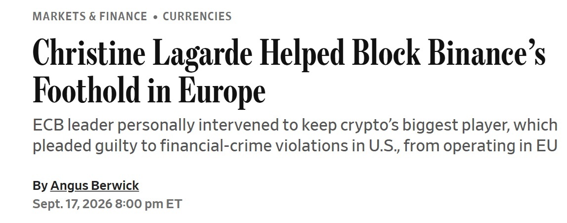 WSJ report on Lagarde blocking Binance