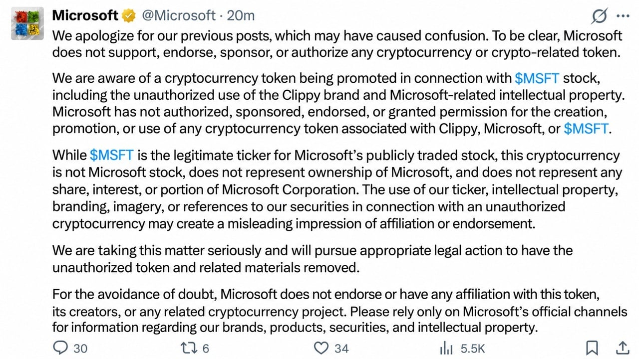 Microsoft’s X Account Hijacked to Promote Clippy Meme Coin
