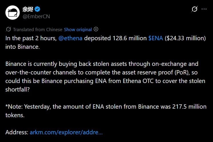 ENA buyback by Binance