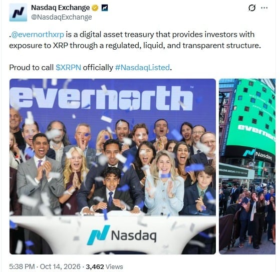 Evernorth Rings Nasdaq Closing Bell, Showcasing 473M XRP Treasury