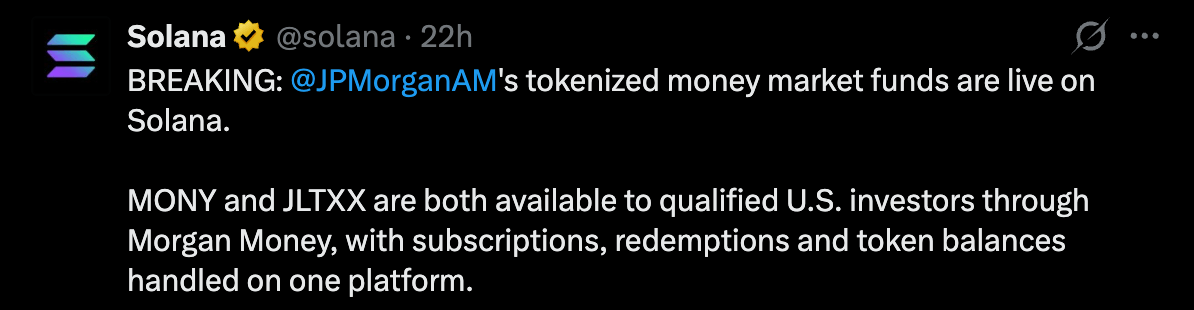 JPMorgan Brings Tokenized Money Funds to Solana for US Investors