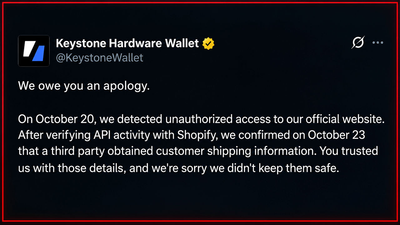 Keystone Hardware Wallet Discloses Data Breach Exposing Customer Information