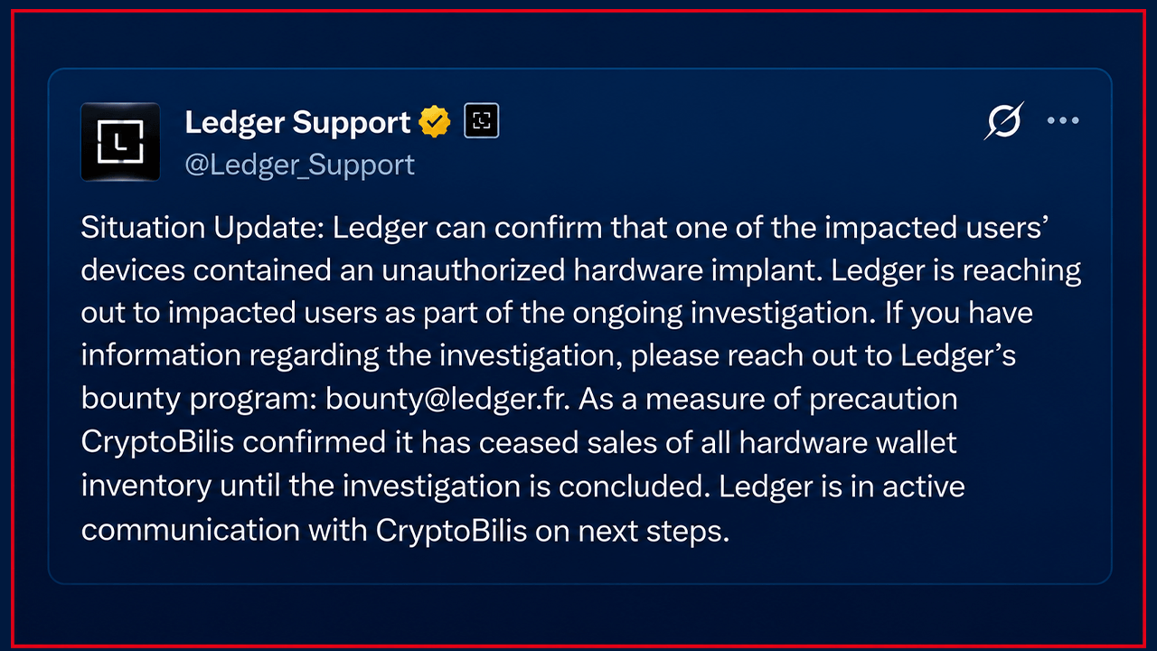 Ledger Confirms Hidden Hardware Implant in Affected User’s Wallet