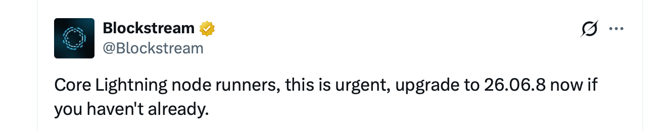 Bitcoin Lightning Nodes Targeted as Core Lightning Sounds Alarm X screenshot.