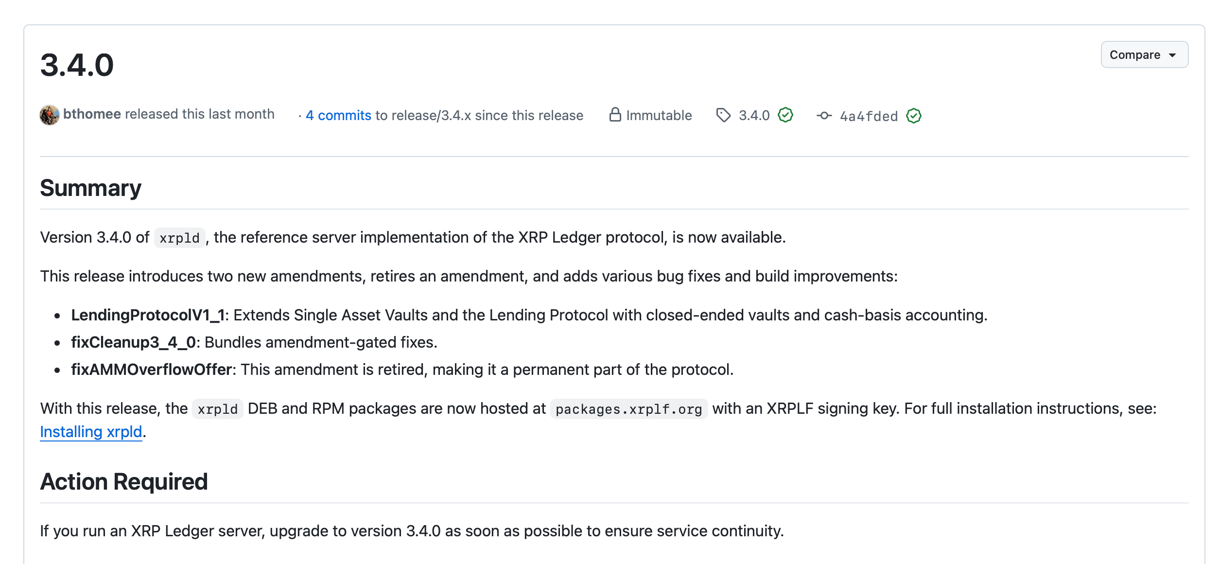 XRP Ledger's fixCleanup3_4_0 Github screenshot. 