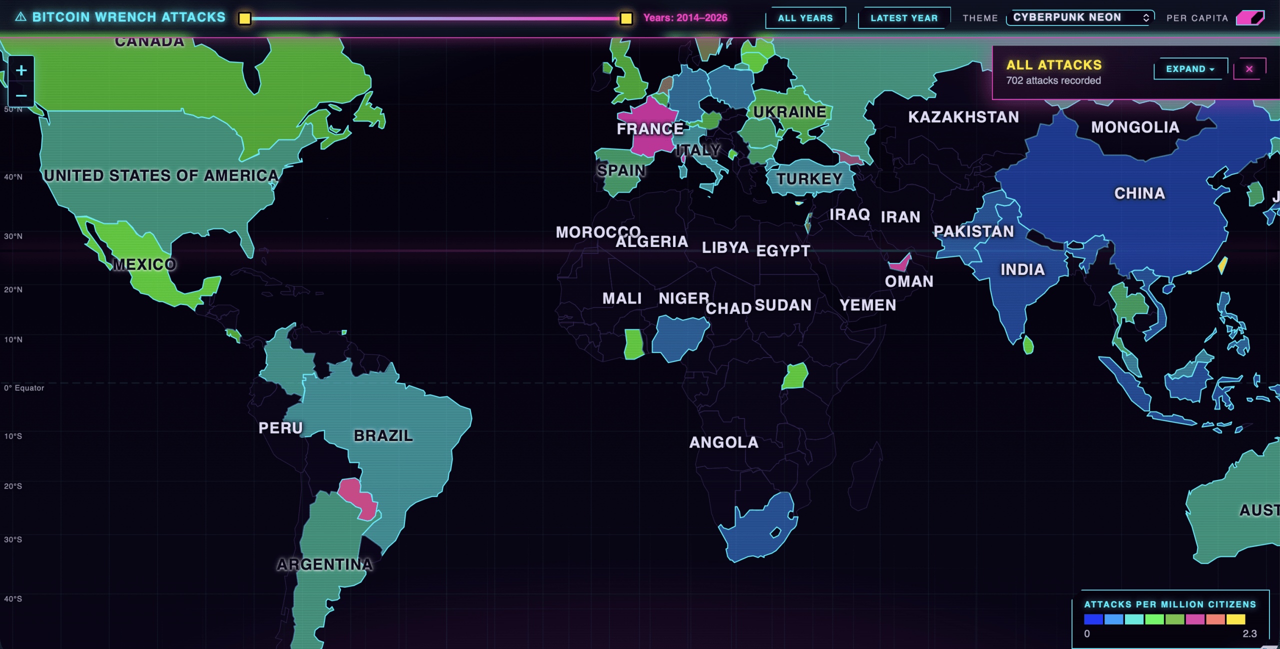 Lopp’s Wrench Attack Map Hits 702 After AI-Assisted Search Work jlopp.github.io/physical-bitcoin-attacks/ screenshot