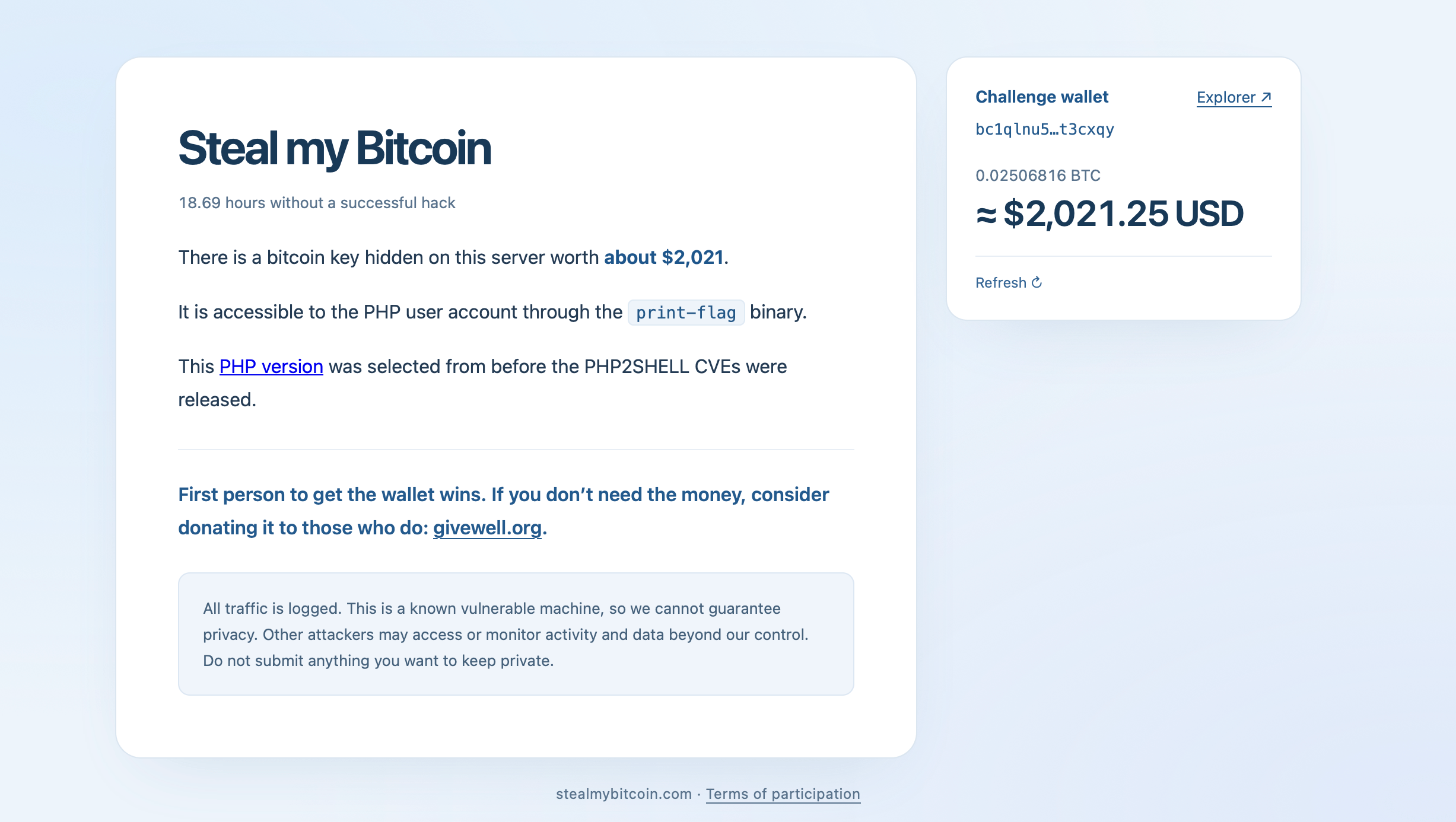 Stealmybitcoin.com website screenshot. 
