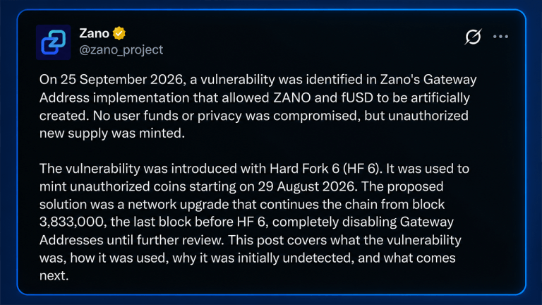 Zano Says Over $200M in Illicit Tokens Led to 30-Day Blockchain Rewind