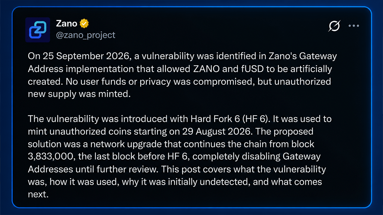Zano Reveals $200M Exploit Behind 30-Day Blockchain Rewind