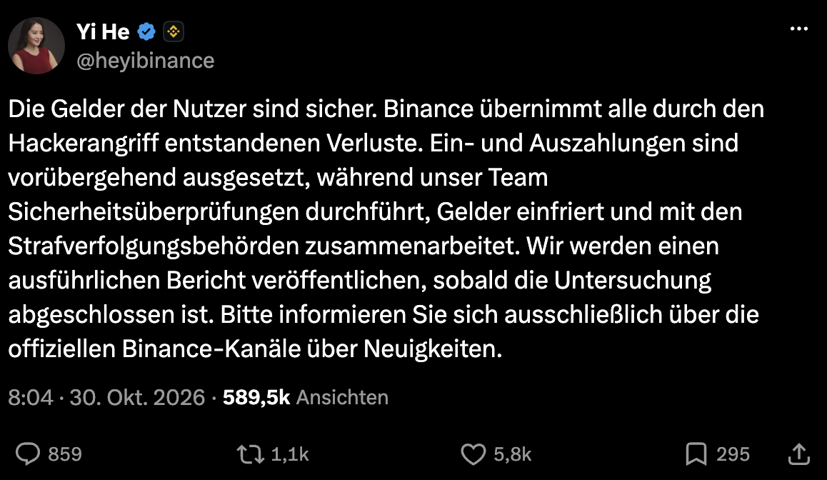Binance-Hack über 6,3 Milliarden Dollar: Was bestätigt ist, was nicht Binance-Hack über 6,3 Milliarden Dollar: Was bestätigt ist, was nicht